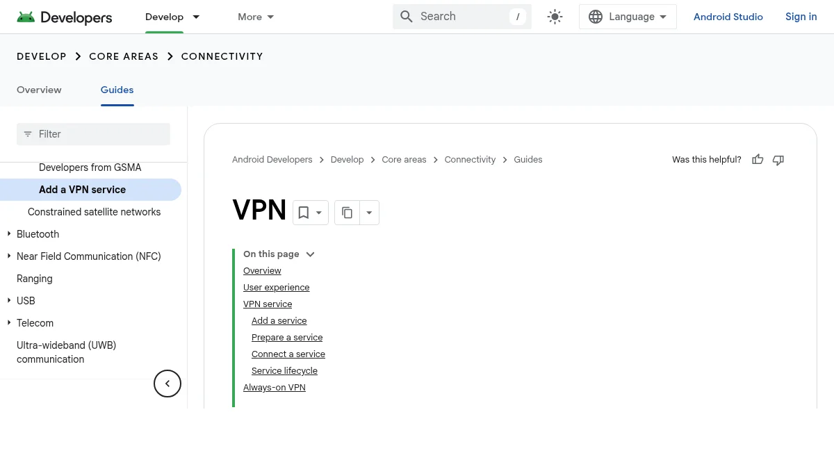 Android: настройка VLESS без лишних ошибок: изображение из источника Android Developers: VPN