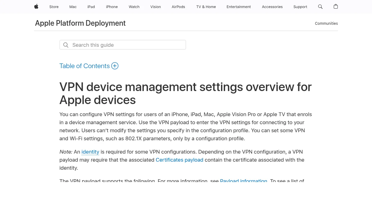iOS: как настроить VLESS на iPhone и iPad: изображение из источника Apple Support: VPN device management settings overview