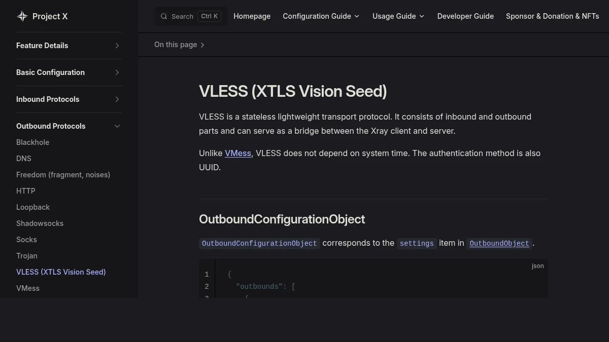 Linux: настройка VLESS через GUI, CLI и systemd: изображение из источника Project X: VLESS outbound