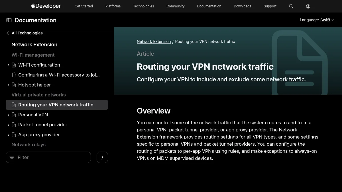 macOS: как настроить VLESS на Mac: изображение из источника Apple Developer: Routing your VPN network traffic
