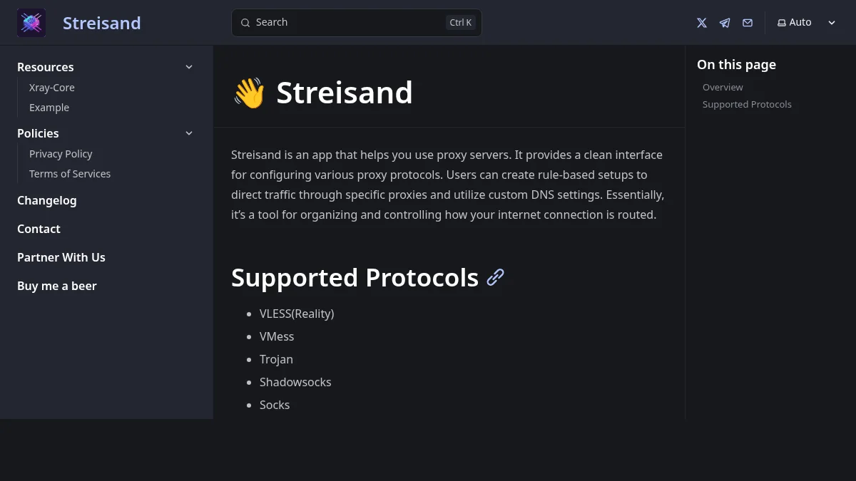 Streisand: клиент для Apple-платформ и импорт VPN-подписки: изображение из источника Streisand official website
