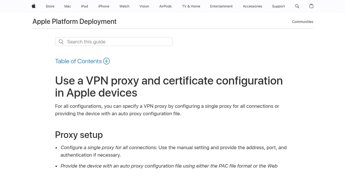 V2Box для iOS и macOS: установка, подписка и первые настройки: изображение из источника Apple Platform Deployment: VPN, proxy and certificate configuration