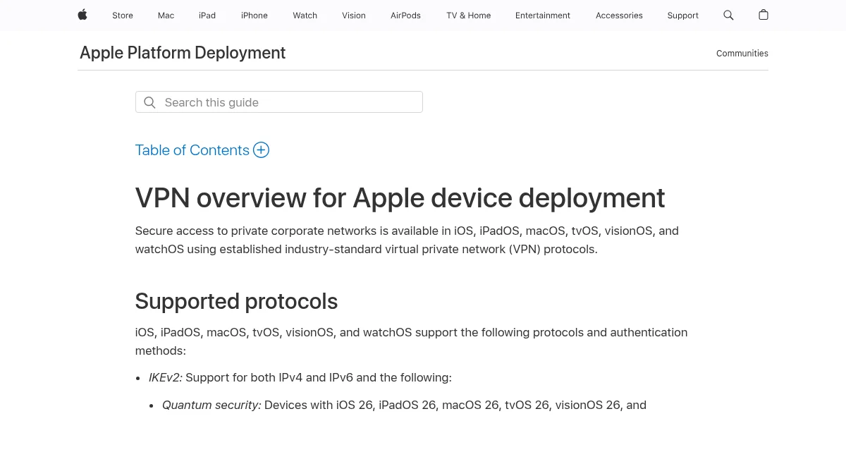 Почему не работает VPN в 2026 году: 8 причин и решения: изображение из источника Apple Platform Deployment: VPN overview