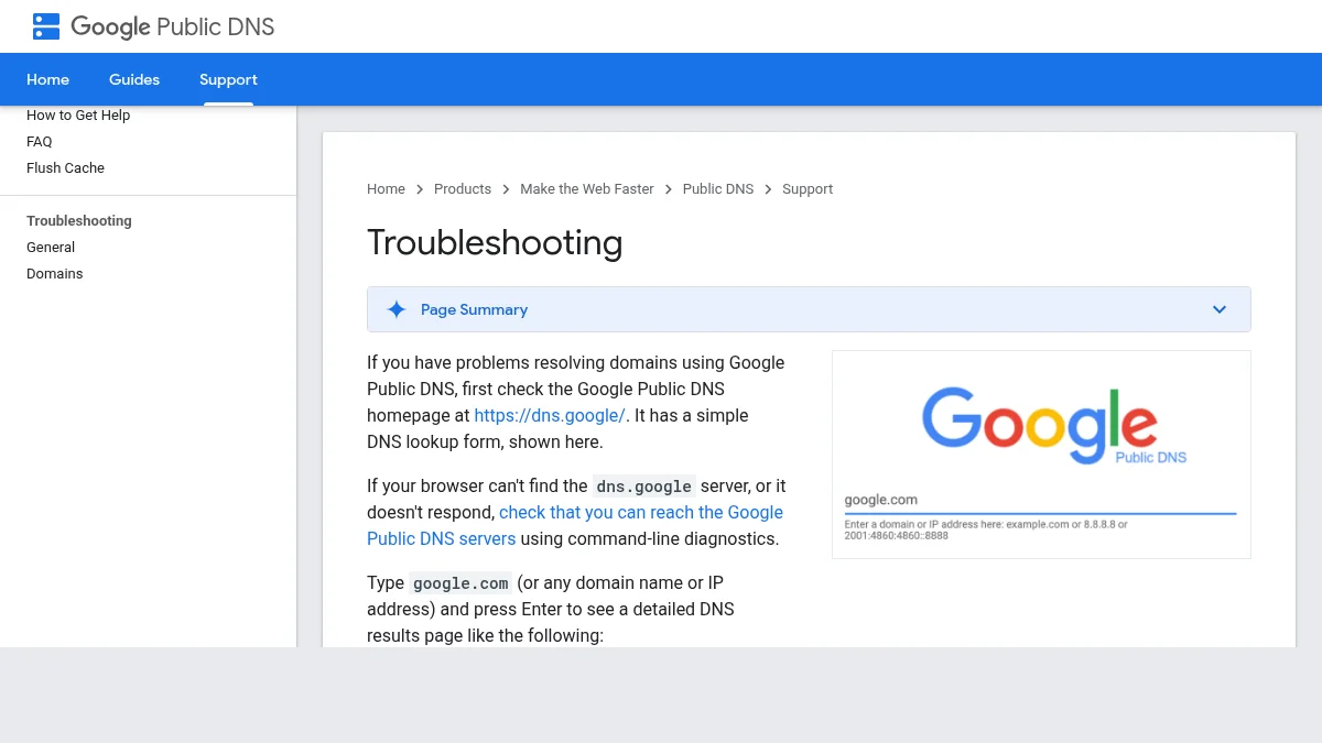 Почему не работает VPN в 2026 году: 8 причин и решения: изображение из источника Google Public DNS: Troubleshooting
